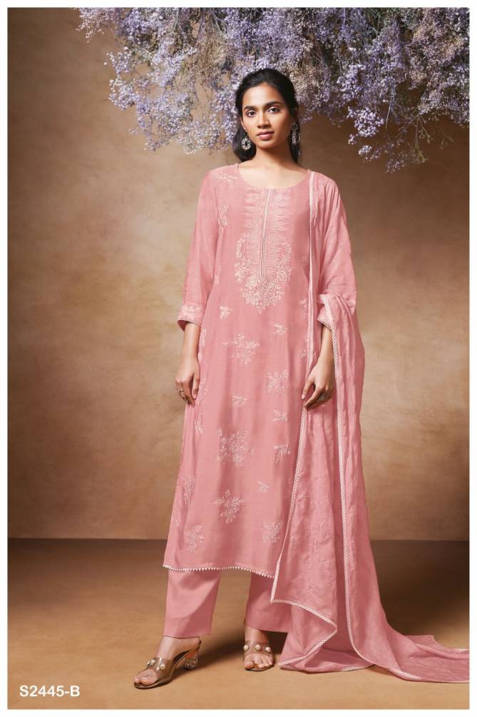 Brook 2445 By Ganga Premium Silk Embroidery Dress Material Wholesalers In Delhi